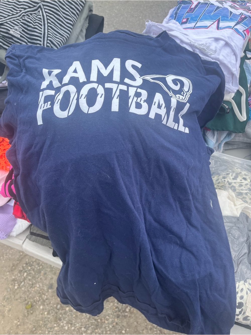 Rams Football Navy Tee with White Graphic